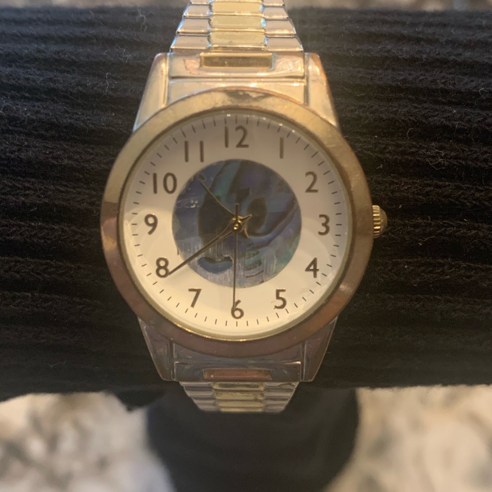 Women’s Watch - Gold/Silver Tone Elastic Band.  White Face With Accent Inner